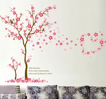 Roosa Ploomi lill, puu armastus Seina Kleebised, PVC-elutuba, Magamistuba Taust teenetemärgi Pannoo Kunst Kleebised home decor kleebis