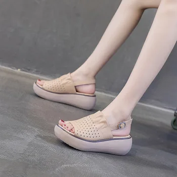 Sandaalid naiste 2021 suvel uue paksu põhjaga muffin kanda Retro fashion Nahast vabaaja sandaalid, seest õõnes