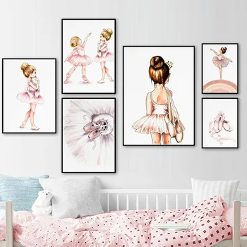 Seina Pilte Ballett Tüdrukute Kingad Printsess Crown Vikerkaar Armastus Seina Art Lõuend Maali Plakatid Ja Pildid Kids Room Decor Cuadros