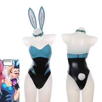 Seksikas Naiste Bunny Tüdruk Cosplay LOL KDA Cos Rogue Assassin Akali Cosplay Kostüüme, Sinine Jänku Kõrvad Täis Komplekt Lepinguosalise Kleit