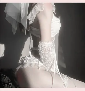 Seksikas Naiste Kostüümid Pruut Cosplay Valge Must Ühtne Pruudi Pesu Neiu Pits Bikiinid Anime Tüdruk Pulm Kleit Lolita Rinnahoidja Komplekt