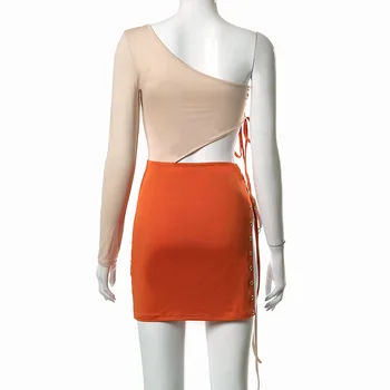 Sibybo Naiste Sexy Sidemega Suve Kleit Pikk Varrukas Bodycon Mini Kleit 2021 Naine Ühe Õla Segast Pool Kleit Vestidos