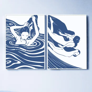 Sinine Meri Alasti Tüdruk Keha Abstraktse Vintage Seina Art Lõuend Maali Nordic Plakatid Ja Pildid Seina Pildid Elutuba Decor