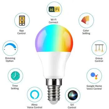 Smart Home hääljuhtimine 6W RGB Smart Lamp Juhitava E14 WiFi LED Lamp AC 85-265V RGB Tööd Alexa Google Assistent Kuum