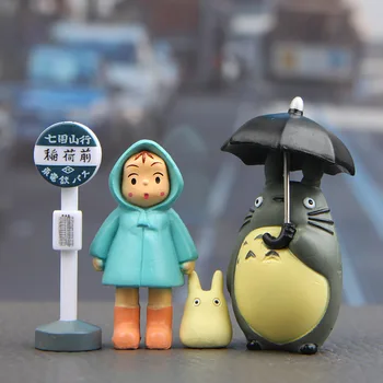 Studio Ghibli Anime Totoro Vihmavari Bus Stop Märk Laua Auto Kaunistused Miyazaki Hayao Mudel Haldjas Aias Miniatuuri Home Decor Mänguasi