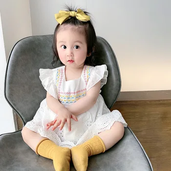 Suvel tüdruk beebi bodysuit tikitud beebi varrukateta baby kombekas indekseerimise kleit baby bodysuit