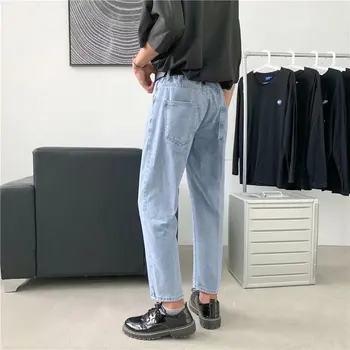 Teksad meeste lahtised sirged suvel õhuke kärbitud püksid korea versiooni trend helesinine kõik-match meeste vabaaja püksid