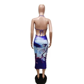 Tie Dye Digital Print Naiste Midi Kleit 2021 Suvel Uus Mood Riided Õhuke Päitsed Cutout Seksikas Sügav V Kaela Klubi Partei Vestidos