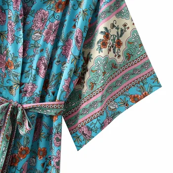 TRAF Kleit Naiste 2021 Vintage Trükitud Kimono Stiilis Lahtine Midi Kleit Naine, Mood Vöö Casual Kleidid Lühikesed Varrukad Rüü Top
