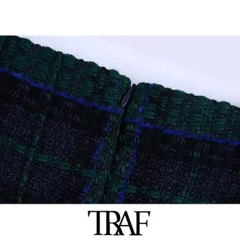 TRAF Naiste Stiilne Mood nööpidega Tweed Mini Seelik Vintage Kõrge Vöökoht Tagasi Lukuga Naiste Seelikud Mujer
