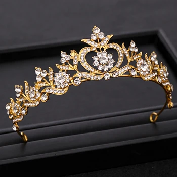 Trendikas Südame Kuju Crystal Kulla Värvi Pärg Rhinestone Pruudi tiara Diadem Headpiece Naiste Juuksed Ehted Pulm Juuksed Tarvikud