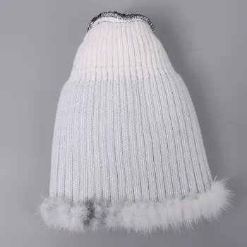 Tõeline talv Naarits Karusnaha Naiste ühise Põllumajanduspoliitika Mood Triibuga Müts, Mille Suur Tutt Naine Lille Disain Rebase Karusnahast Mütsid Kudumise Fox Naaritsanahast Müts