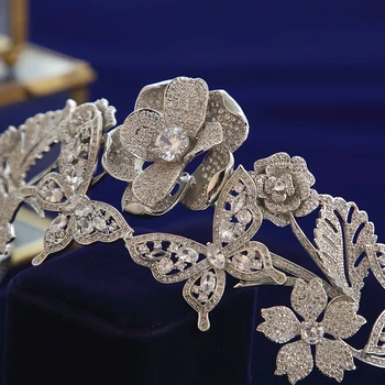 Tüdrukud Suur Lill Kuupmeetri Tsirkoon Brides Tiaras Crown Headpieces Pruudi Diadema Pulmad Juuksed Tarvikud