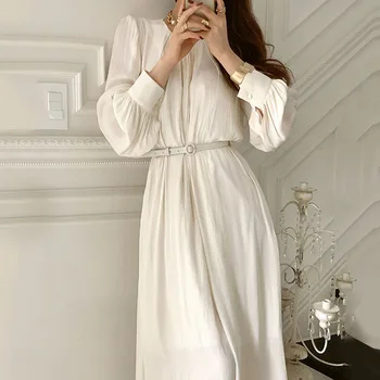 Vetement Femme 2021 Korea Vintage Pikk Kleit Ja Naine, Kõrge Vöökoht Vestido Pikad Varrukad Kevadel Sügisel Elegantne Pool Kleit Rüü Sukienka