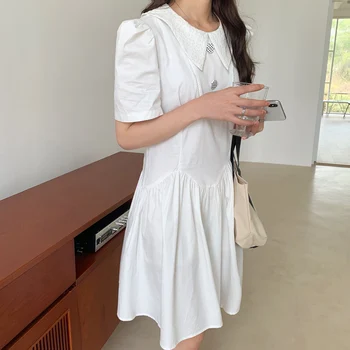 Välismaalase Kitty Jaapani Stiilis Valge Mõõdus Femme Õrn Magus Õpilased Suvel Lahti Printsess Tahke Stiilne Mini Kleidid Vestidos