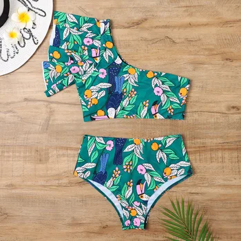Üks Õlg Ujumistrikoo Prindi Bikinis Brasiilia Bikiinid Komplekti Kõrge Vöökoht Ujumine Sobib Trikoo Suvel Beachwear