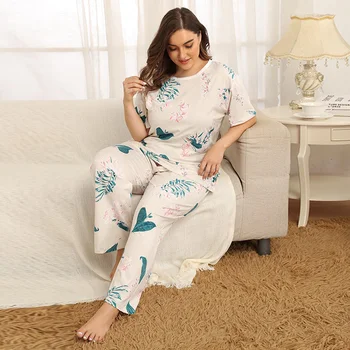 2020 Suured Naiste Pidžaama Valge T-Särk Magada Topid Püksid Nightgowns Naine Kodus Lapiga Öö Kulumise Pikk Ja Rasva Püksid
