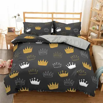 2021 Crown Mustriga Voodipesu Komplekt Princess Tüdruk tekikott Prindi Trööstija voodipesu Komplektid Padjapüürid Kuningas Kuninganna Bedclothes