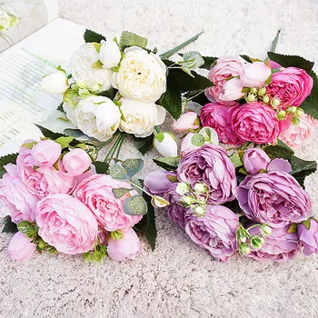 2021 Ilus Roosa Pojeng Kunstlik Siidist Lilled Väike kimp flores Kodu Poole aasta Kevadel Pulm Teenetemärgi Võltsitud Lill