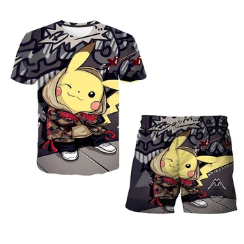 2021New Poisid Pikachu Anime 3D Print T-Särk Komplekt Suvel Tee Särgid Lastele Pokemon Cartoon 4-14 Aastat, Riided, Topid Clothin