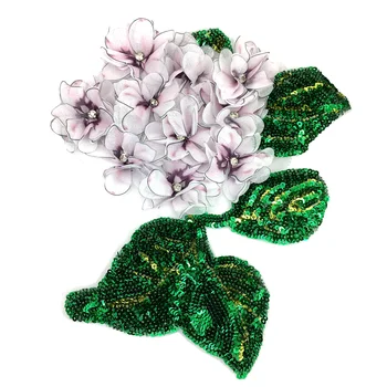 4pc 3D Hydrangea Lill Plaaster Lilled Applique Crystal Beaded Plaastrid Riided Appliques Parches Õmble 19x17cm AC1531