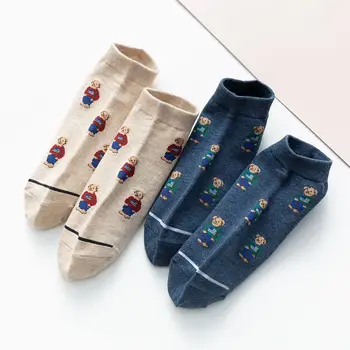 5 Paari 5 Värvid Uus Puuvillane Meeste Lühikesed Sokid Kevadel ja Suvel Cartoon Bear Mood Isiksuse Paar Kõrge Kvaliteediga Hot Müük