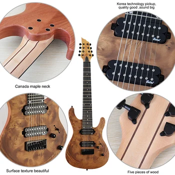8 Stringid Puu Sõlm Top Electric Guitar 39 Tolline Pruun Tahke Okumeepuit Keha Matt Viimistlus 24 Frets 5 Tk Maple Wood Ühendada Kaela