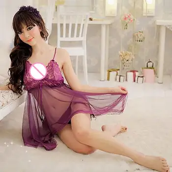 80% Kuuma Müük Naiste Seksikas Õhuke Pits Kleit + G String Babydoll Sleepwear Erootiline Pesu