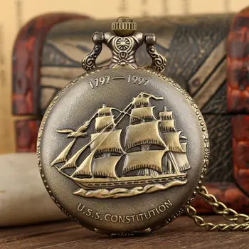 Antiik Pronks 3D Purjekas Purjetamine Lõuend Paat Laeva Pocket Watch Kaelakee Kell U. S. S. PÕHISEADUSE Ripats Vaadata Õnnistus Kingitused