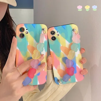 Armas Värviline Armastus Südames Käevõru Telefon Case For iPhone mini 12 11 Pro Max X XS Max XR SE 2020 7 8 Plus Mood Randmepaela Capa