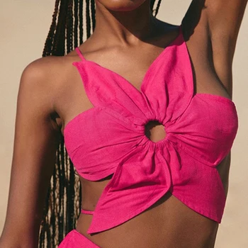 BKLD Streetwear 2000ndate Seksikas Backless Lace Up Strappy Tops Spagetid Rihm Kunsti Lilled Kuju Stiilne Naiste Õõnes Välja Voldid Camisoles