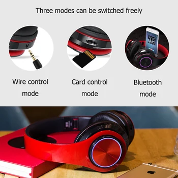 Bluetooth-Kõrvaklapid Portable Folding Peakomplekt Mp3 Mängija koos Mikrofoniga LED Värvilised Tuled Traadita Kõrvaklappide