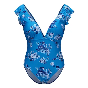 Brazillian Naiste Pluss Suurus Supelda Kostüüm Flower Print Liimida Triibuline Ujumine Ülikond Kõrge Waisted Ujumistrikoo Polsterdatud Kombekas Daam