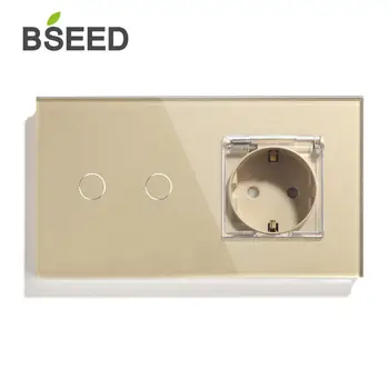 BSEED 2Gang1 Tee 2-Tee Touch Lüliti Uus Veekindel EL Standard Must-Valge Kuld Seina Valguse Lüliti EL Pistikupesa Lüliti