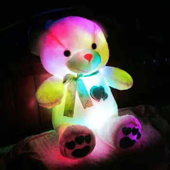 Cartoon Bear Kujuline Palus Nuku Armastus Südames Tikandid Värviline LED Täistopitud Mänguasi ystävänpäivä Kingitused (Patareid Ei Kuulu komplekti)