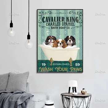 Cavalier King Charles Spanjel Vann Seep Plakat Wc Kaunistada Seina Art Prints Home Decor Lõuend Ainulaadne Kingitus Ujuvad Raam