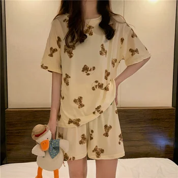 CBAFU cartoon bear suvel pajama set naiste kawaii naljakas kodu sobiks pulloverid rull -, topid, lühikesed püksid 2-osaline komplekt tüdrukutele sleepwear sobiks N074