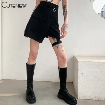 Cutenew Tahke Must Seksikas Kõrge Vöökoht Jalg Aasa Naiste Seelik 2021 Suvel Vabaaja Slim Streetwear Korea Fashion Naiste Gooti Riided