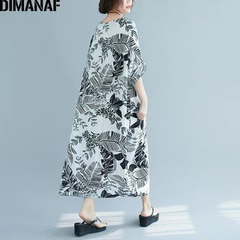 DIMANAF Mõõdus Suvine Kleit Naiste Vestidos Sundress Beach Print Must Pikk Kleit Liiga Puuvill 2021 Lahti Vabaaja 5XL 6XL