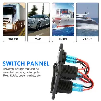 Dual USB-Pordid autolaadija + LED Voltmeeter + 12-24V Pistikupesa + on-Off Lüliti 4 in 1 Auto Marine Boat LED Lüliti Paneel