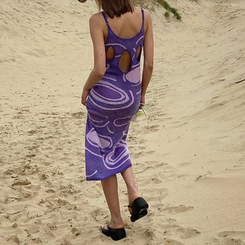 Elegantne Vintage Y2K Silmkoelised Maxi Kleidid Pool Suve Backless Õõnes Välja Beach Sundress Esteetiline Paisley Print Cuteandpsycho
