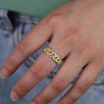 Fashion bänd ring Avatud kohandada mini sõrme sõrmus vikerkaar värviline cz Miami Kuuba lülidega resizable mood Vait rõngad