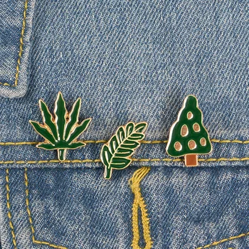 Fashion Roheline taim Emailiga Prossid Cartoon puu lehed dekoratiivsed DIY Nuppu sõrmed Jope, T-särk metal märk kingitus sõpradele