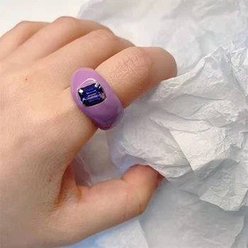Geomeetriline Candy Värvi Ring Korea Väike Rahvas Retro Vaik Teemant Sõrmus Värvikas Lihtne Loominguline Mood Ehteid