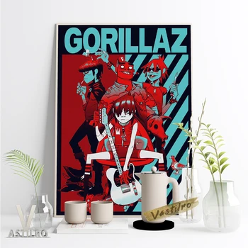Gorillaz Virtuaalne Bänd Retro Plakat Koomiksitegelast Lõuend Art Prints Värvimine Kaasaegses Stiilis Seina Pilt Elutuba Home Decor