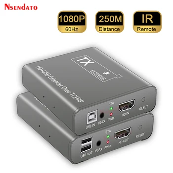 HD USB Extender 1080P 250M Üle RJ45 Ethernet cat5e 6 KVM Switch Traadita Video Saatja-Vastuvõtja Extender Hiir klaviatuur