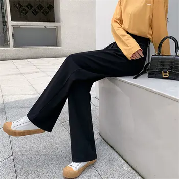 HziriP Õhuke Stiilne Kevad Stiilne Tahke Lai Jalg Püksid Suurus 2021 Korea Naised Lühike Kõik Mängu Streetwear Office Lady Püksid