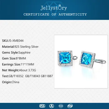 Jellystory 925 sterling hõbe ehted kõrvarõngad, 8*8mm ruudu kuju sapphire gemstone kõrvarõngad naistele pulm