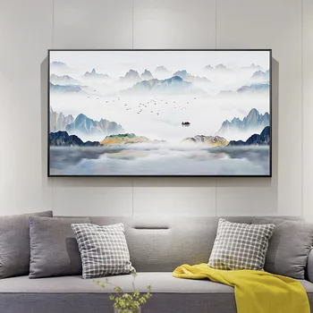Kaasaegne Paat Clound Mere Plakat ja Print Maastiku Lõuend Kunsti Cuadros HD Wall Art elutoas Uus Hiina Stiilis Decoracion