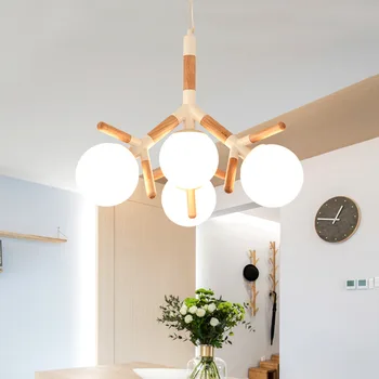 Kaasaegne puidust lühter LED minimalistlik E27 klaasist palli lamp Põhjamaade rauda elutuba köök, esik väike lühter